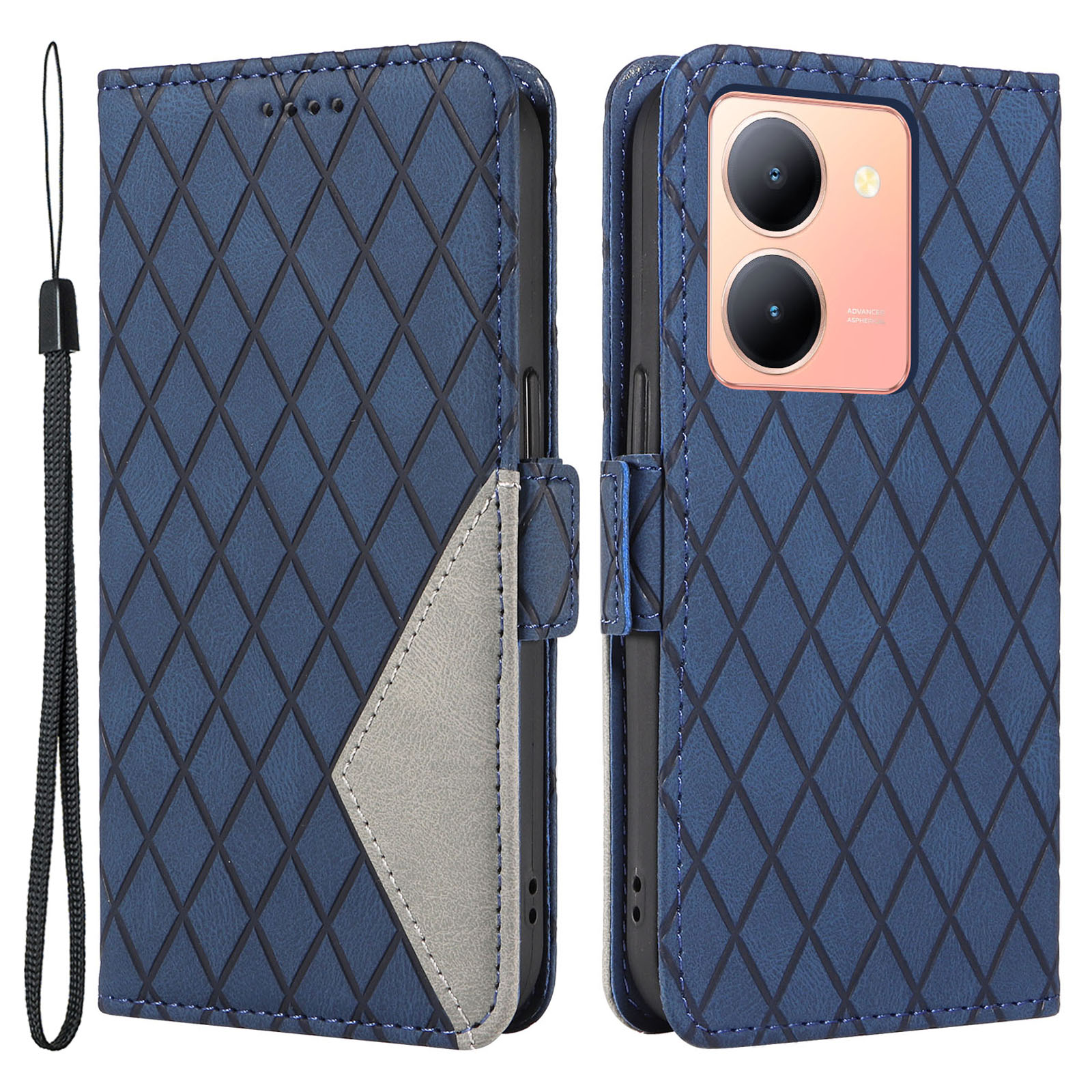 

Lederflip -abdeckung Für Vivo Y36 5G / Y78 5g, Rhombus Impresstiert Spleißbrieftasche. - Blau, vivo Y36 5G