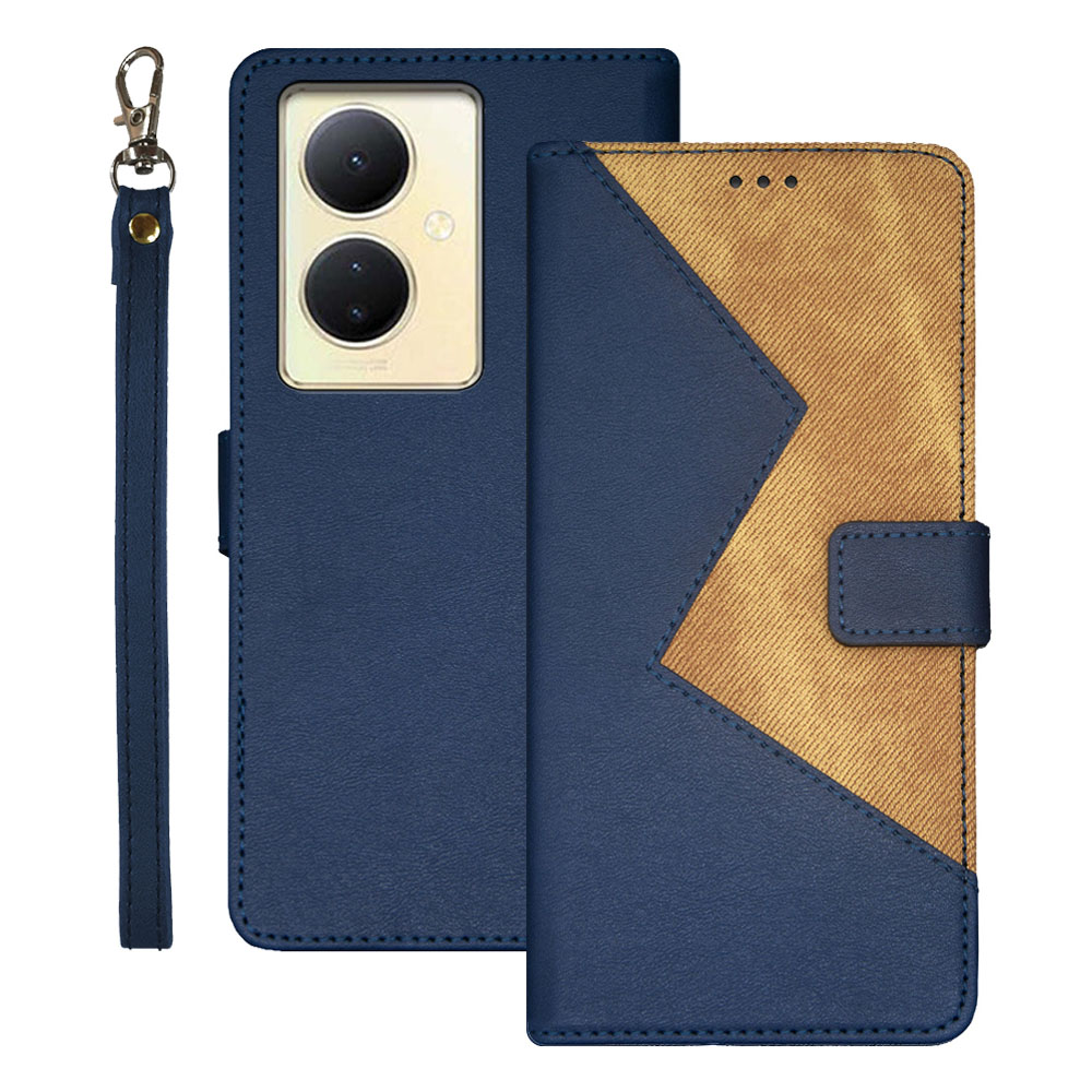 

IDEWEI Für Vivo V29 Lite 5G PU Leather Hülle Mit Kartenhalter Spleißfarben Farbständer Telefonabdeckung - Blau, vivo V29 Lite 5G