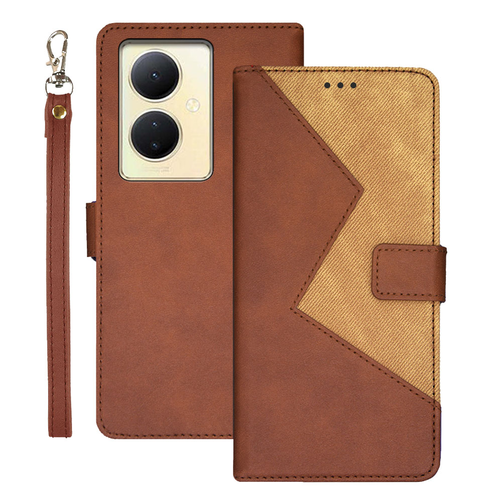 

IDEWEI Für Vivo V29 Lite 5G PU Leather Hülle Mit Kartenhalter Spleißfarben Farbständer Telefonabdeckung - Braun, vivo V29 Lite 5G