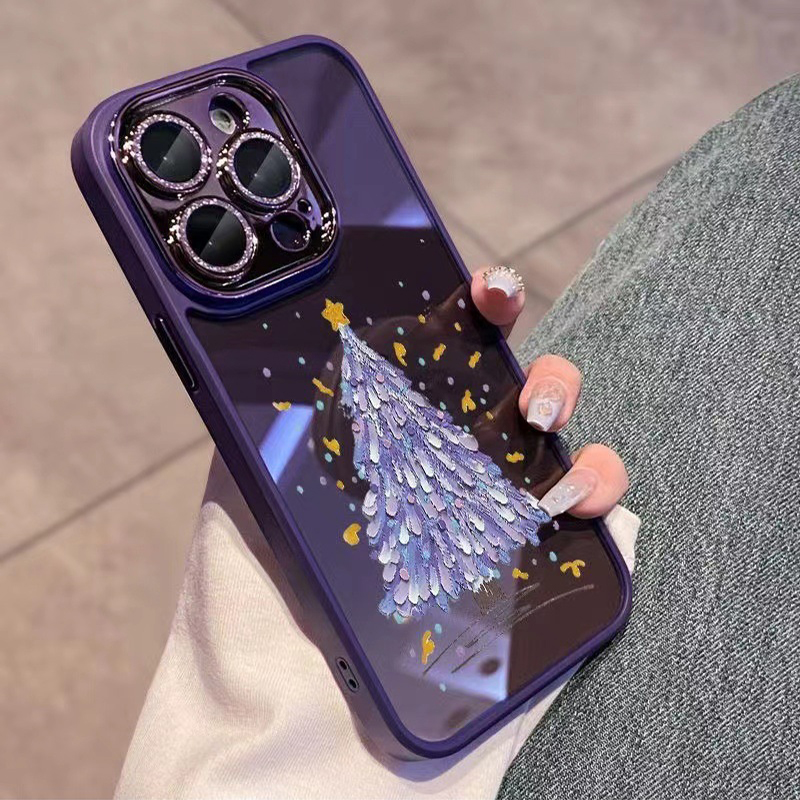 

Für Das Iphone 14 Pro Max TPU Weihnachtsbaummuster Hülle Glitzer Funkeln Kamerahnephone Mit Glaslinsenfilm - Dunkelviolett, iPhone 14 Pro Max