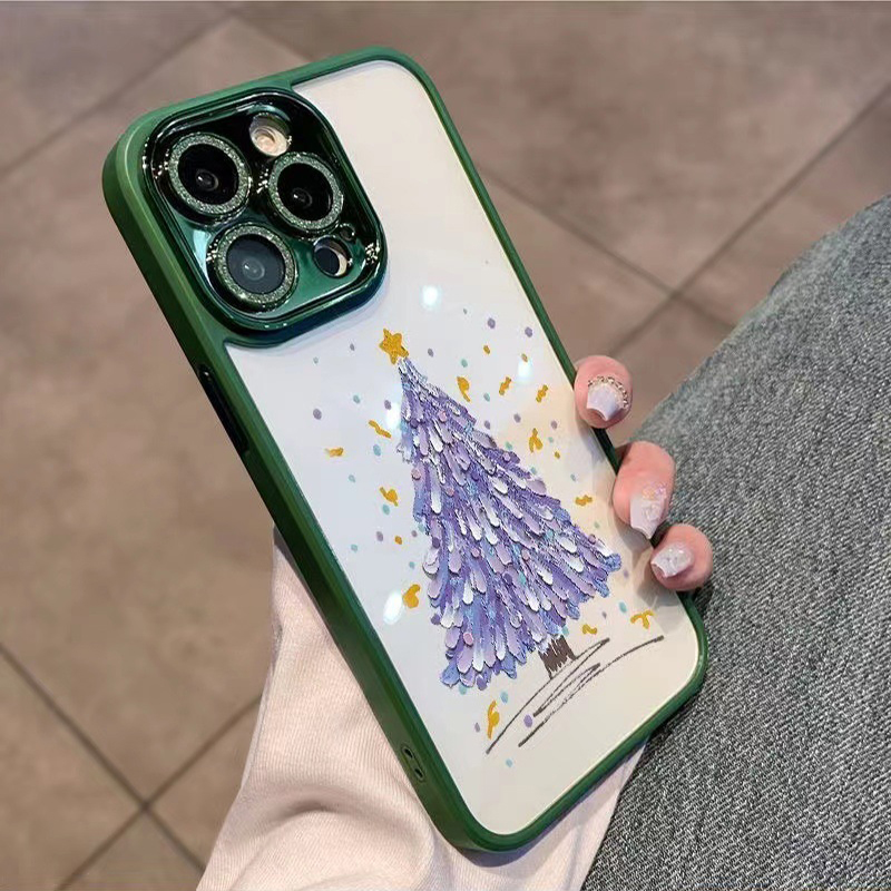 

TPU -telefonhülle Für Iphone 13 Pro Max, Glitzerkamera Ring Weihnachtsbaummuster Cover Mit Linsenfilm - Grün, iPhone 13 Pro Max