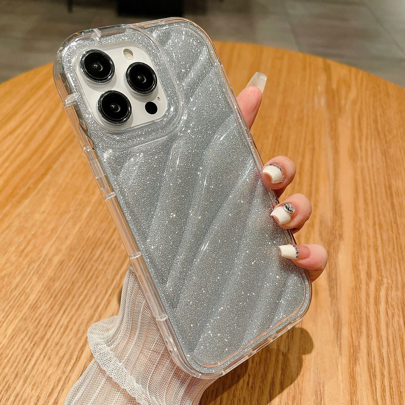 

Für Das Iphone 12 Pro TPU Phone Case Innenräume Textur Stoßdämpfungsabdeckung - Glitzerpulver Silber, iPhone 12 Pro