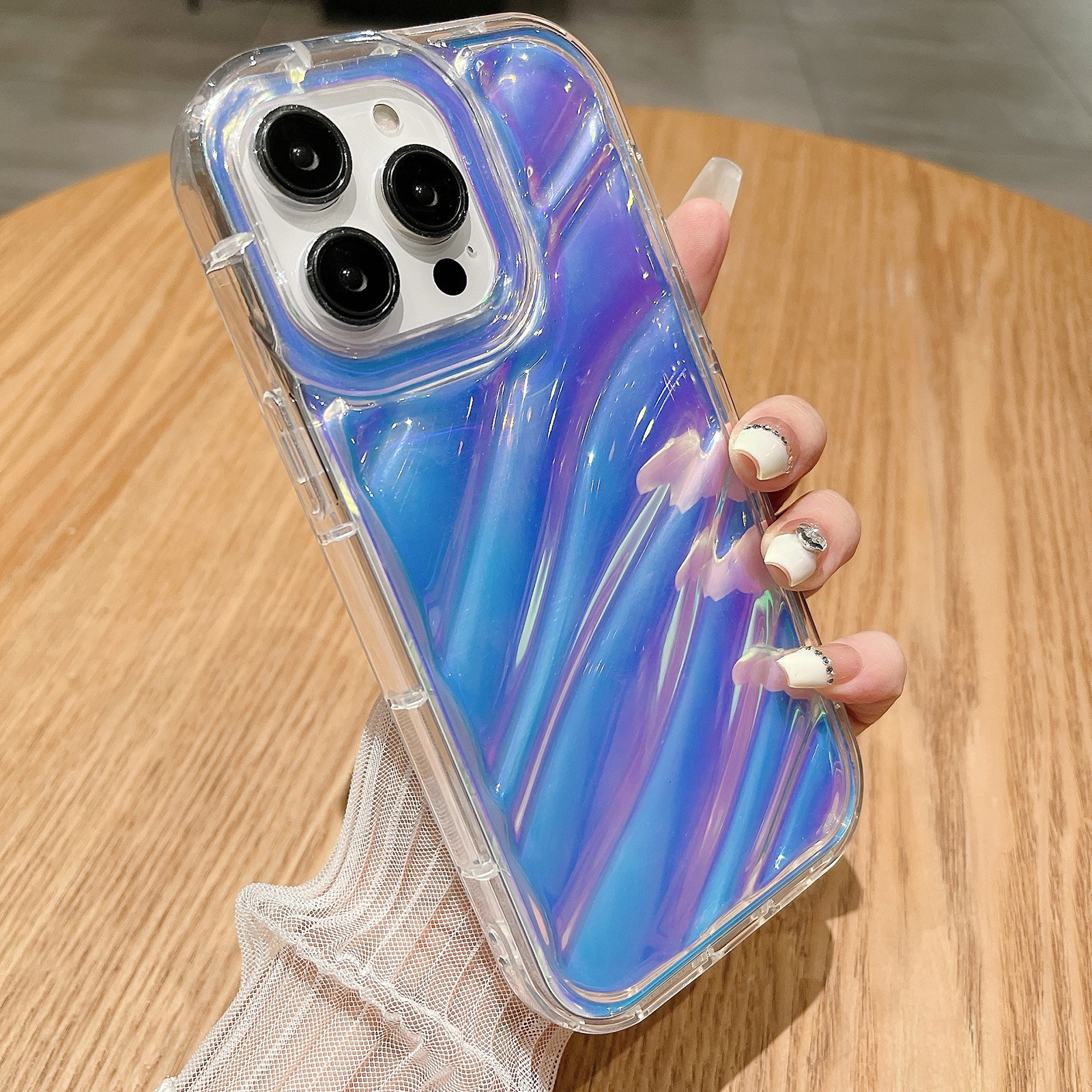 

Für Das Iphone 13 Pro Tpu-rückzugabdeckung Anti-rutsch-innenraum-twill-textur-telefonhülle - Laserblau, iPhone 13 Pro