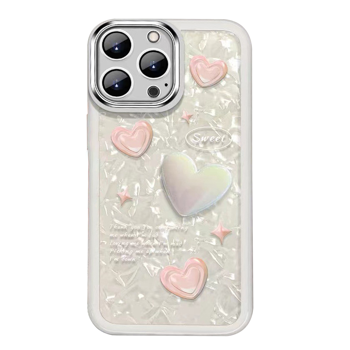 

Für Iphone 13 Pro 3D -herzform -telefonabdeckung TPU + Temperierte Glasschule Mit Linsenschutz, iPhone 13 Pro