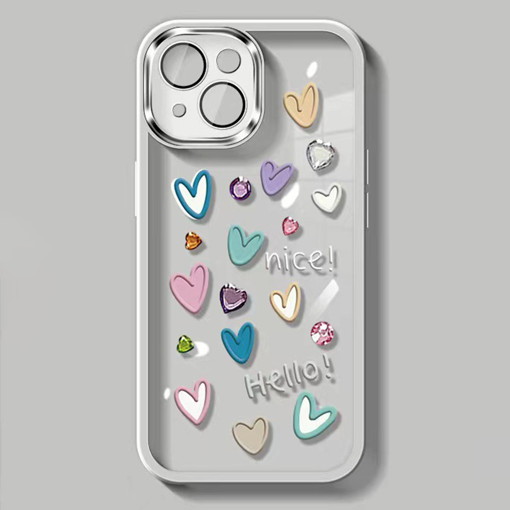 

Für Iphone 14 Plus Love Heart Muster Mobilfunkkoffer Soft TPU -schutzschutz Mit Kamera -objektivfilm - Transparent, iPhone 14 Plus