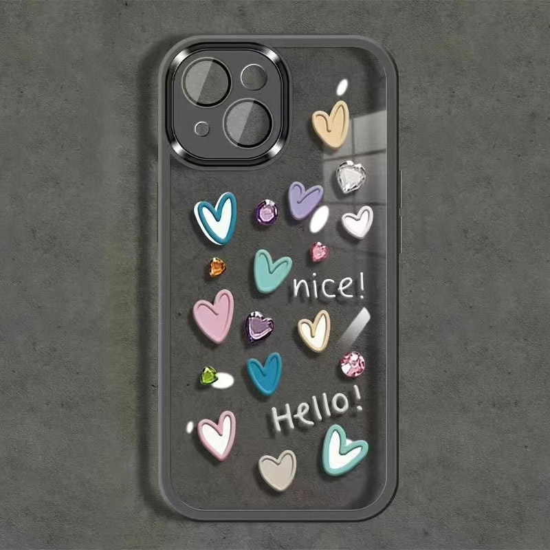 

Für Iphone 14 Plus Love Heart Muster Mobilfunkkoffer Soft TPU -schutzschutz Mit Kamera -objektivfilm - Transparent Schwarz, iPhone 14 Plus
