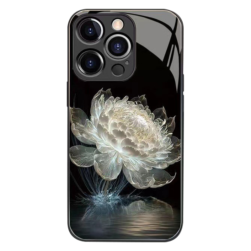 

Für Das Iphone 14 Pro Epiphyllum Print Design Telefonhülle Temperierte Glasrücker + TPU -stoßstange Zurück - Weiss, iPhone 14 Pro