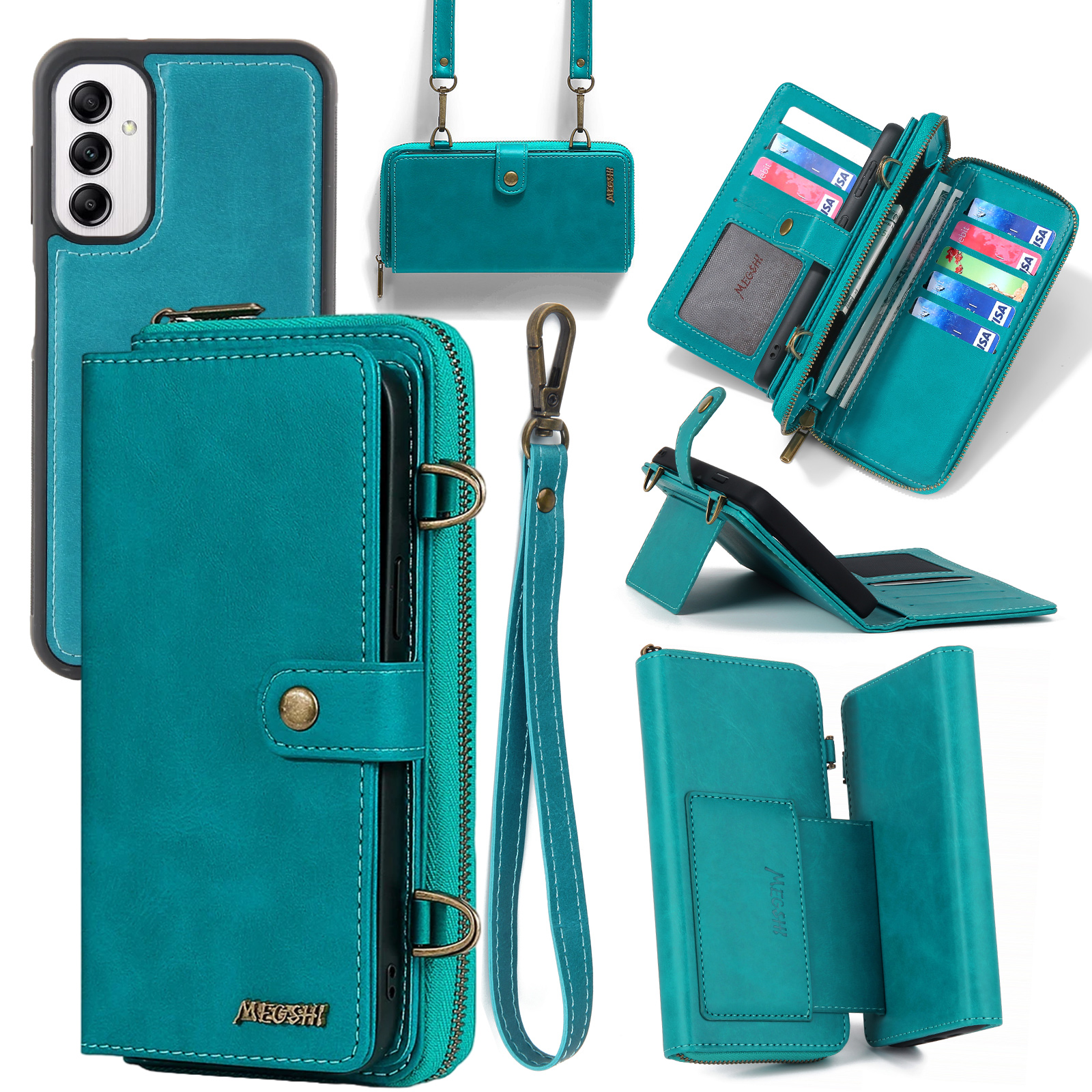 

Megshi 020 -serie Für Samsung Galaxy A14 4G / 5G Leder Telefonhülle Abnehmbar 2-in-1-brieftaschen-standabdeckung - Blau, Galaxy A14 5G