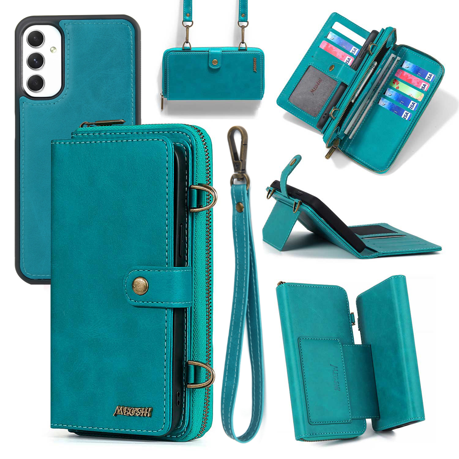 

MEGSHI 020-serie Für Samsung Galaxy A54 5G Abnehmbar 2-in-1-telefonie-wallet-hülle Pu-lederständer Multifunktionsabdeckung - Blau, Galaxy A54 5G