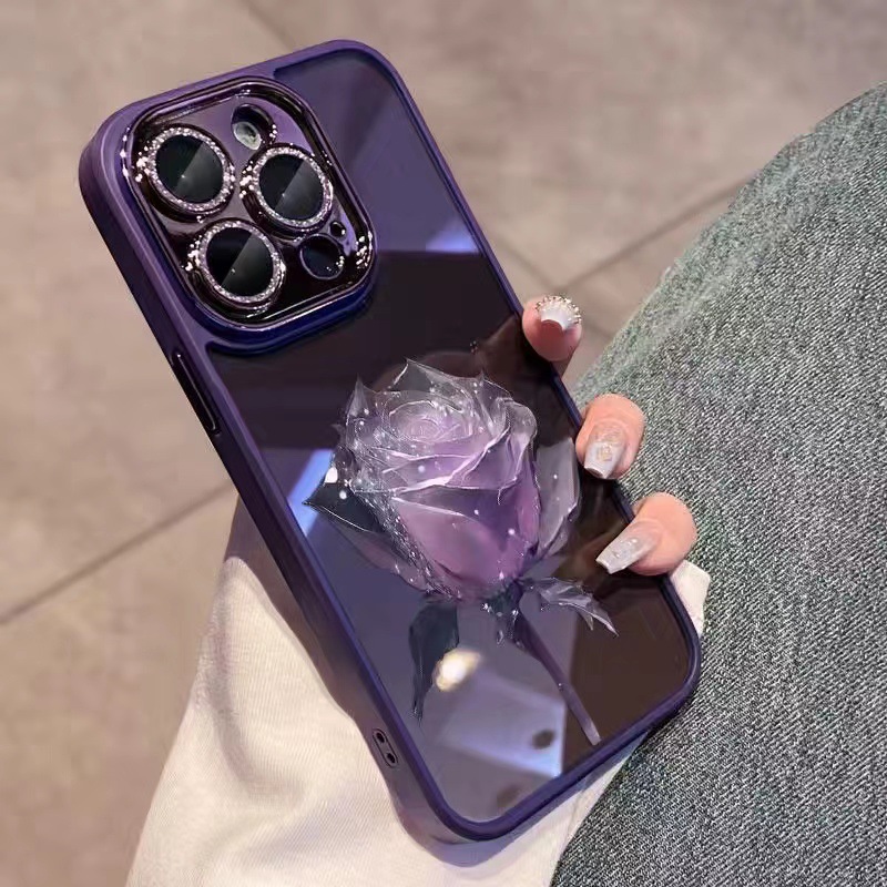 

Für Iphone 14 Pro Max TPU Fantasy Crystal Rose Muster Hülle Glitzerkamera Ring Telefon Cover Mit Linsenfilm - Dunkelviolett / Lila Rose, iPhone 14 Pro Max