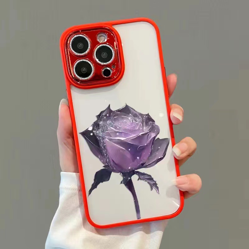 

Für Iphone 14 Pro Max TPU Fantasy Crystal Rose Muster Hülle Glitzerkamera Ring Telefon Cover Mit Linsenfilm - Rot / Lila Rose, iPhone 14 Pro Max