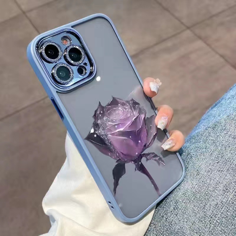 

Für Das Iphone 12 Pro Glitter Kamering -telefon Hülle Fantasy Crystal Rose TPU Cover Mit Linsenfilm - Blau / Lila Rose, iPhone 12 Pro