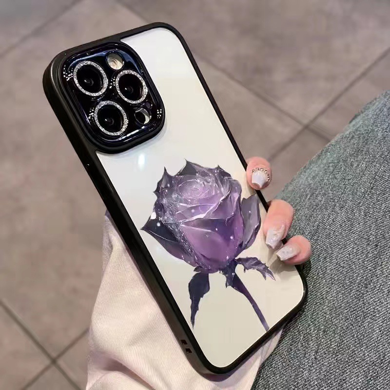 

Für Iphone 12 Pro Max TPU Phone Hülle Fantasy Crystal Rose Glitter Kamera Ring Zurück -cover Mit Linsenfilm - Schwarz / Lila Rose, iPhone 12 Pro Max