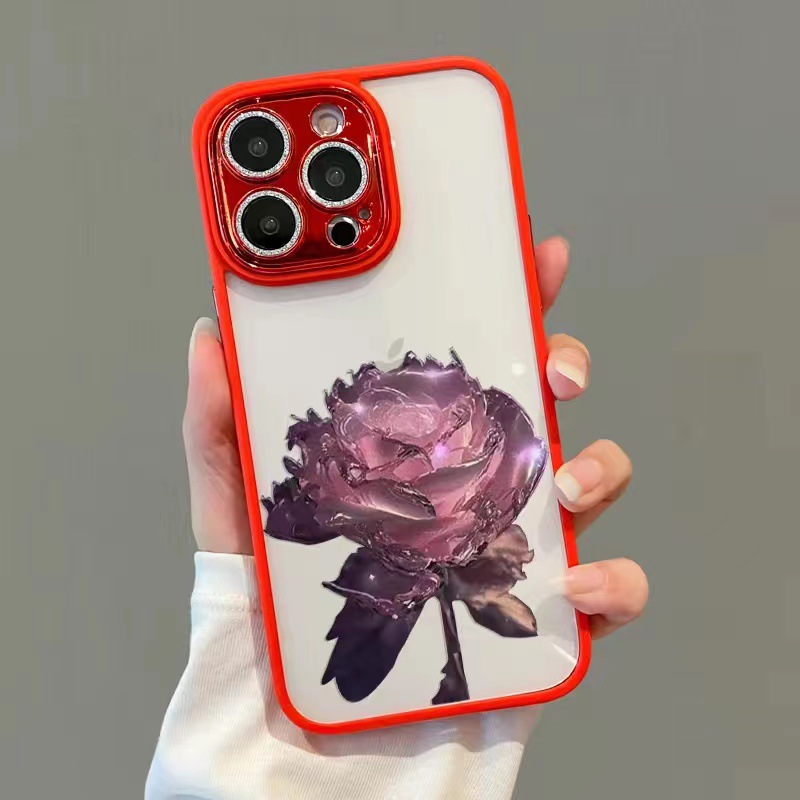 

Für Das Iphone 13 Pro Bling Glitter Kamera Ringkoffer Soft TPU Fantasy Crystal Rose Phone Cover Mit Linsenfilm - Rot / Pinke Rose, iPhone 13 Pro