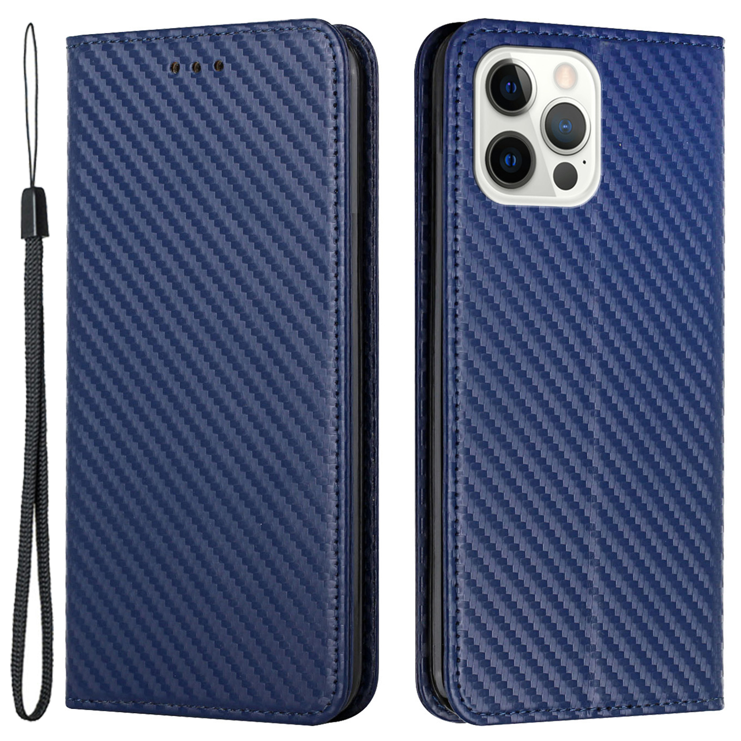 

Für Iphone 15 Pro Carbonfaser Textur PU Leder+tpu Brieftaschen -hülle Telefon Telefore - Blau, iPhone 15 Pro