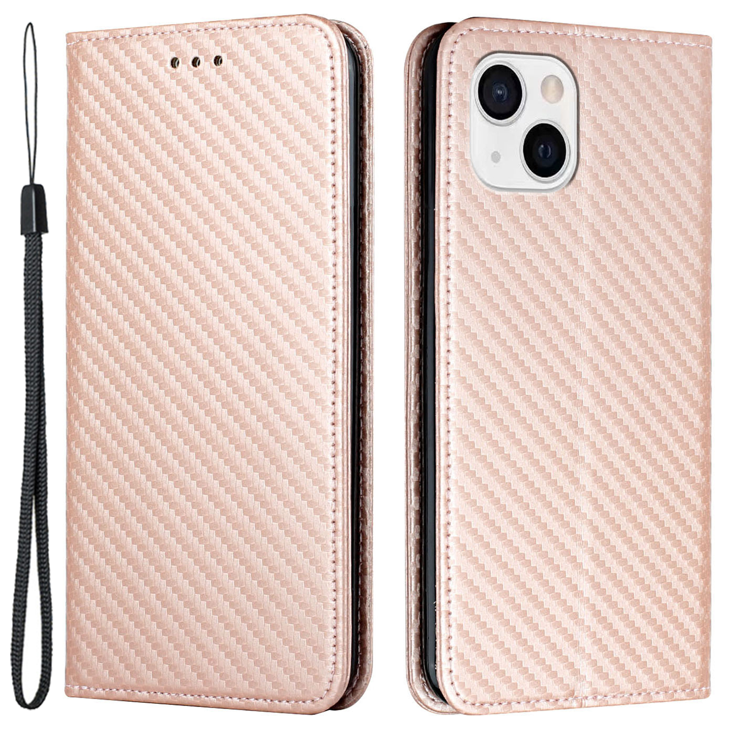 

Stand Telefonabdeckung Für Iphone 15 Plus Kohlefasertextur PU Leder+tpu Brieftasche Hülle - Roségold, iPhone 15 Plus