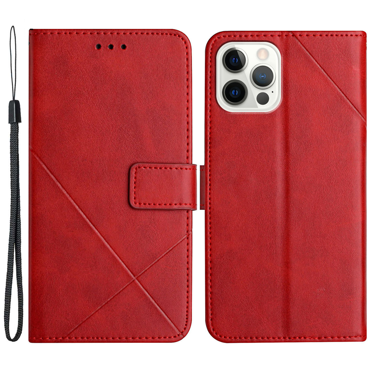 

PU Leder -telefonabdeckung Für Iphone 15 Pro, Schockdes Geldbeutelständer Eingeprägter Telefonhülle - Rot, iPhone 15 Pro