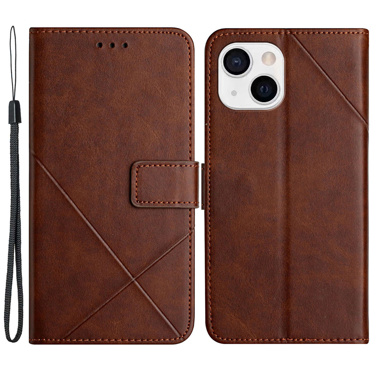 

PU -lederabdeckung Für Iphone 15 Plus, Kratzsicherer Brieftaschenständer Eingeprägter Telefonhülle - Braun, iPhone 15 Plus