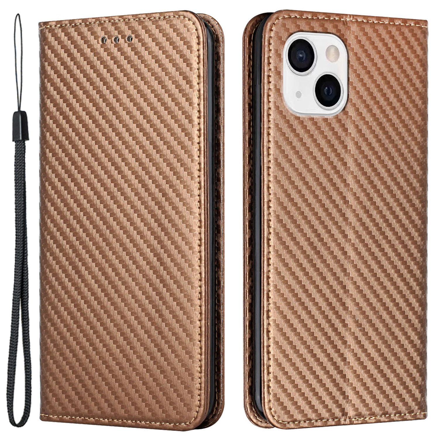 

Für Iphone 15 Kohlefasertextur PU Leder+tpu Brieftasche Hülle Telege Fortelung - Braun, iPhone 15