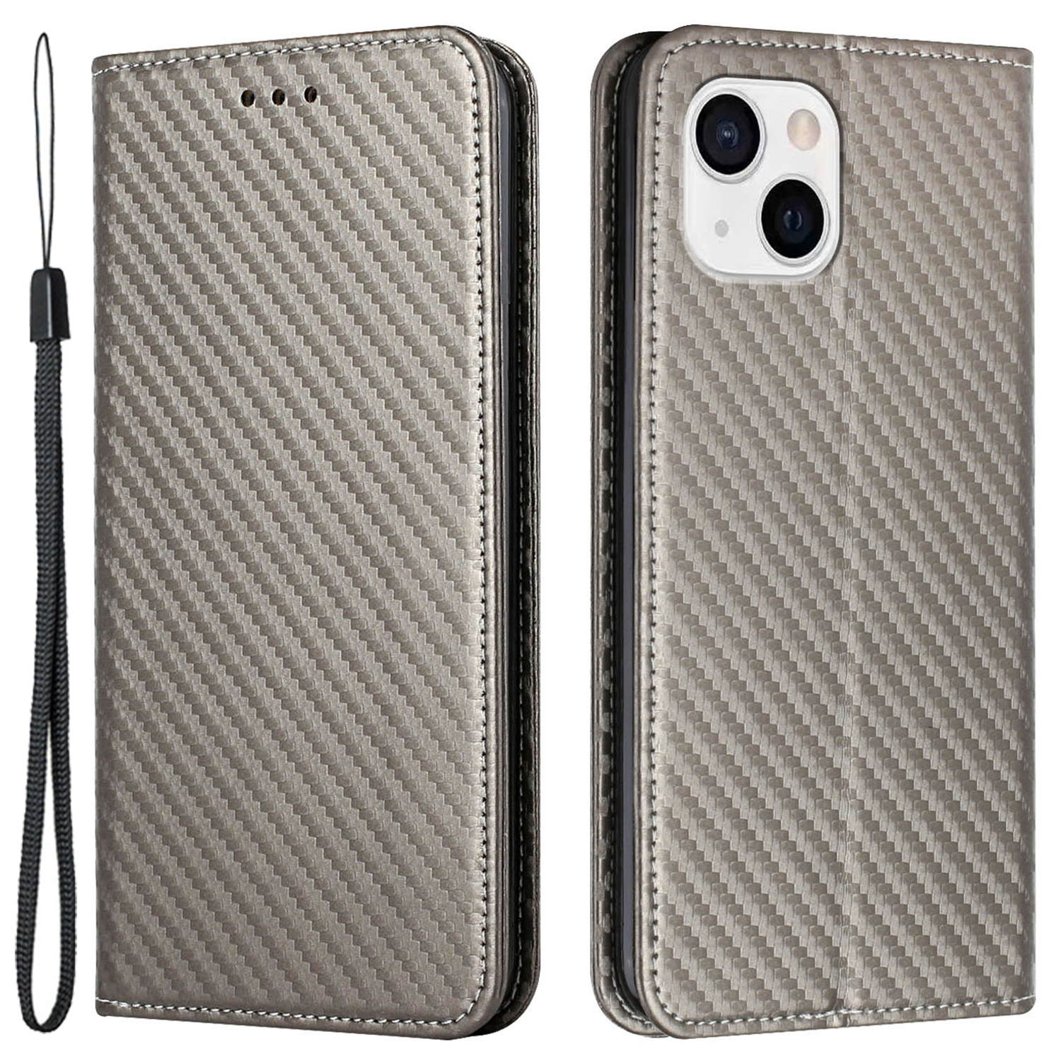 

Für Iphone 15 Kohlefasertextur PU Leder+tpu Brieftasche Hülle Telege Fortelung - Grau, iPhone 15