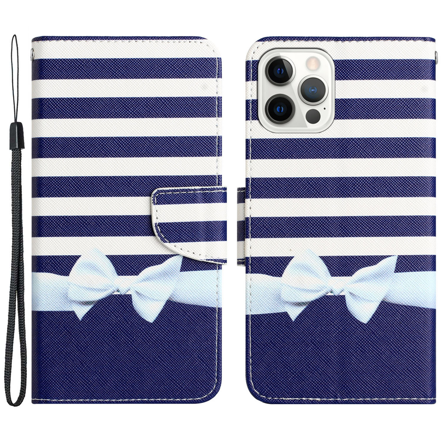 

Für Iphone 15 Pro Max Flip PU Leder -handy -hülle Stillmuster Druckbrieftaschenabdeckung Mit Riemen - Bogenknoten, iPhone 15 Pro Max