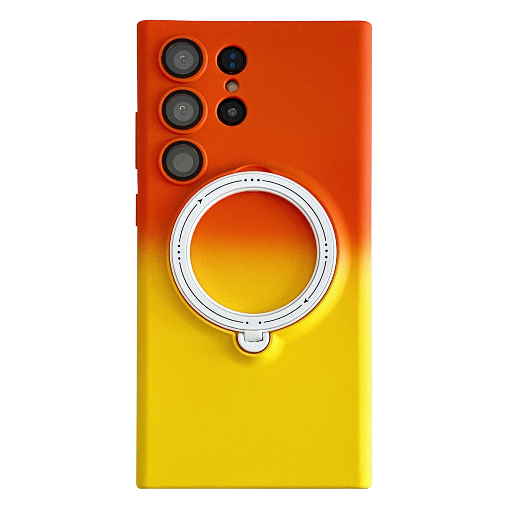 

Für Samsung Galaxy S23 Ultra -gradient TPU Phone Case Rotierende Magnetische Kickstandabdeckung Mit Linsenschutz - Orange + Gelb, Galaxy S23 Ultra
