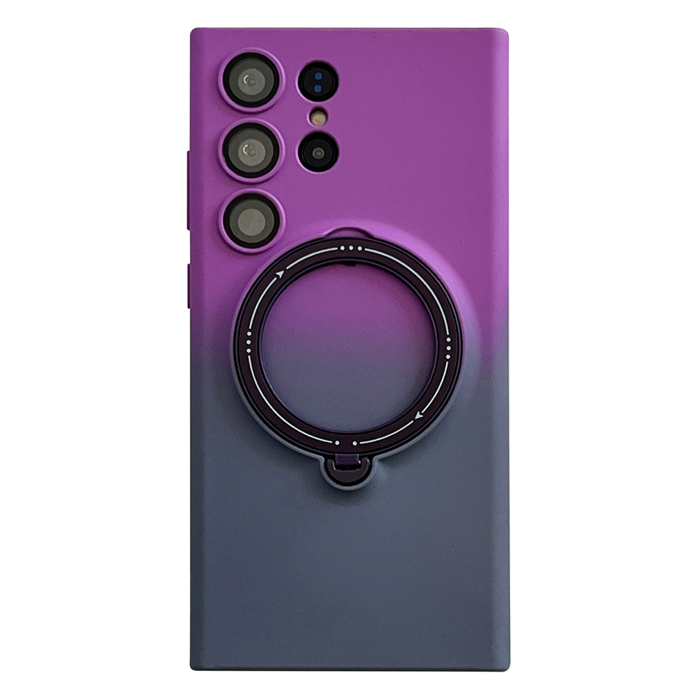 

Für Samsung Galaxy S23 Ultra -gradient TPU Phone Case Rotierende Magnetische Kickstandabdeckung Mit Linsenschutz - Dunkelviolett + Grau, Galaxy S23 Ultra
