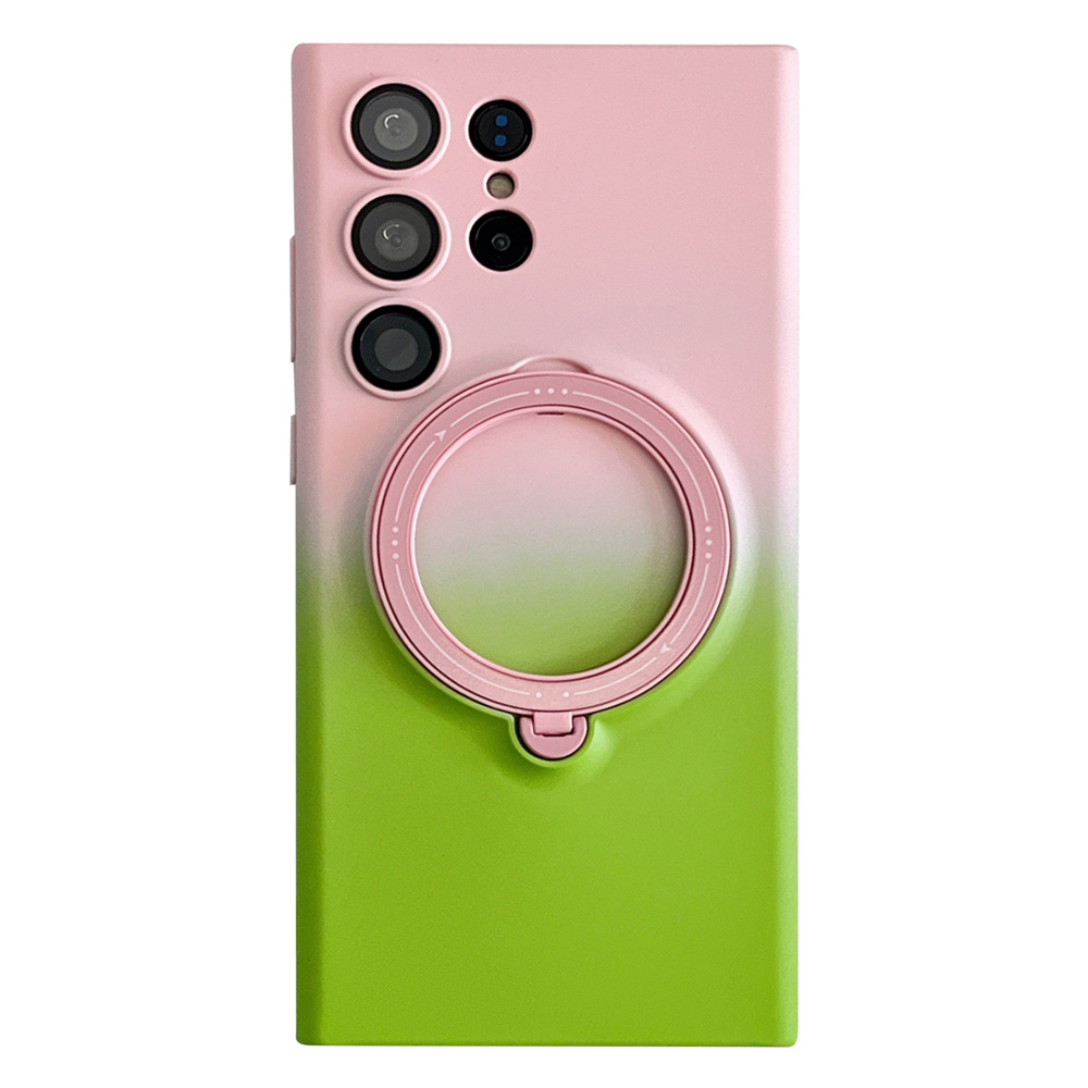 

Für Samsung Galaxy S23 Ultra -gradient TPU Phone Case Rotierende Magnetische Kickstandabdeckung Mit Linsenschutz - Pink + Grün, Galaxy S23 Ultra