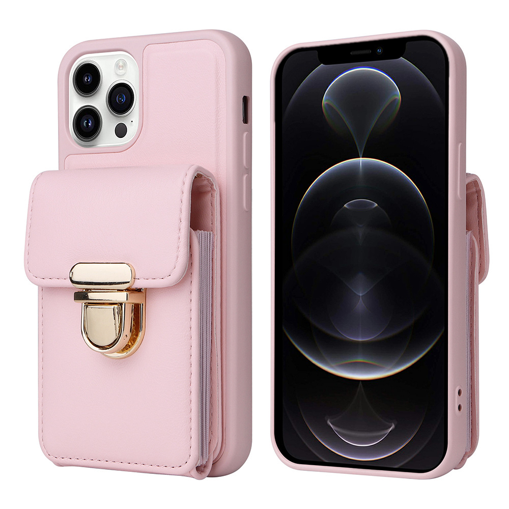 

Für Iphone 12 Pro Maxe Maximale Karten -slots Crossbody -telefontasche PU -lederschicht TPU -kickstand -telefonabdeckung - Rosa, iPhone 12 Pro Max