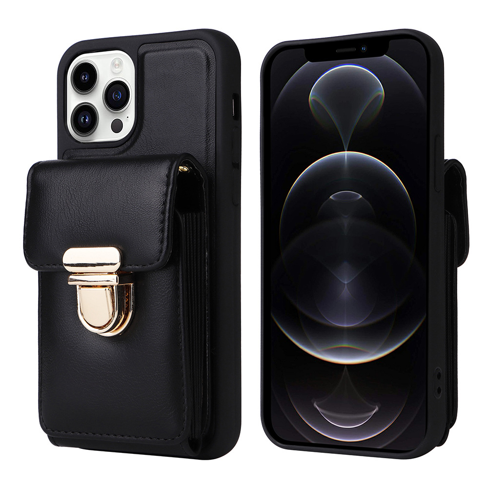 

Für Iphone 12 Pro Maxe Maximale Karten -slots Crossbody -telefontasche PU -lederschicht TPU -kickstand -telefonabdeckung - Schwarz, iPhone 12 Pro Max