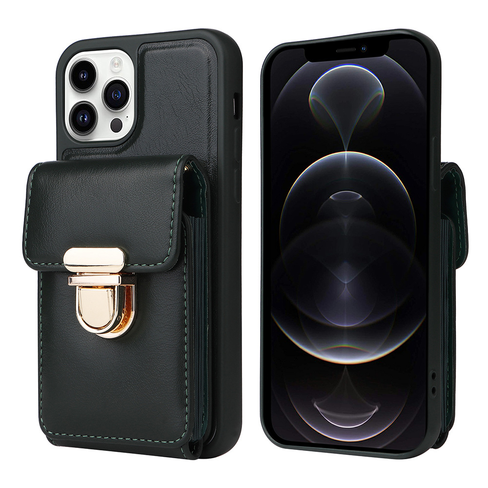 

Für Iphone 12 Pro Maxe Maximale Karten -slots Crossbody -telefontasche PU -lederschicht TPU -kickstand -telefonabdeckung - Schwarzgrün, iPhone 12 Pro Max