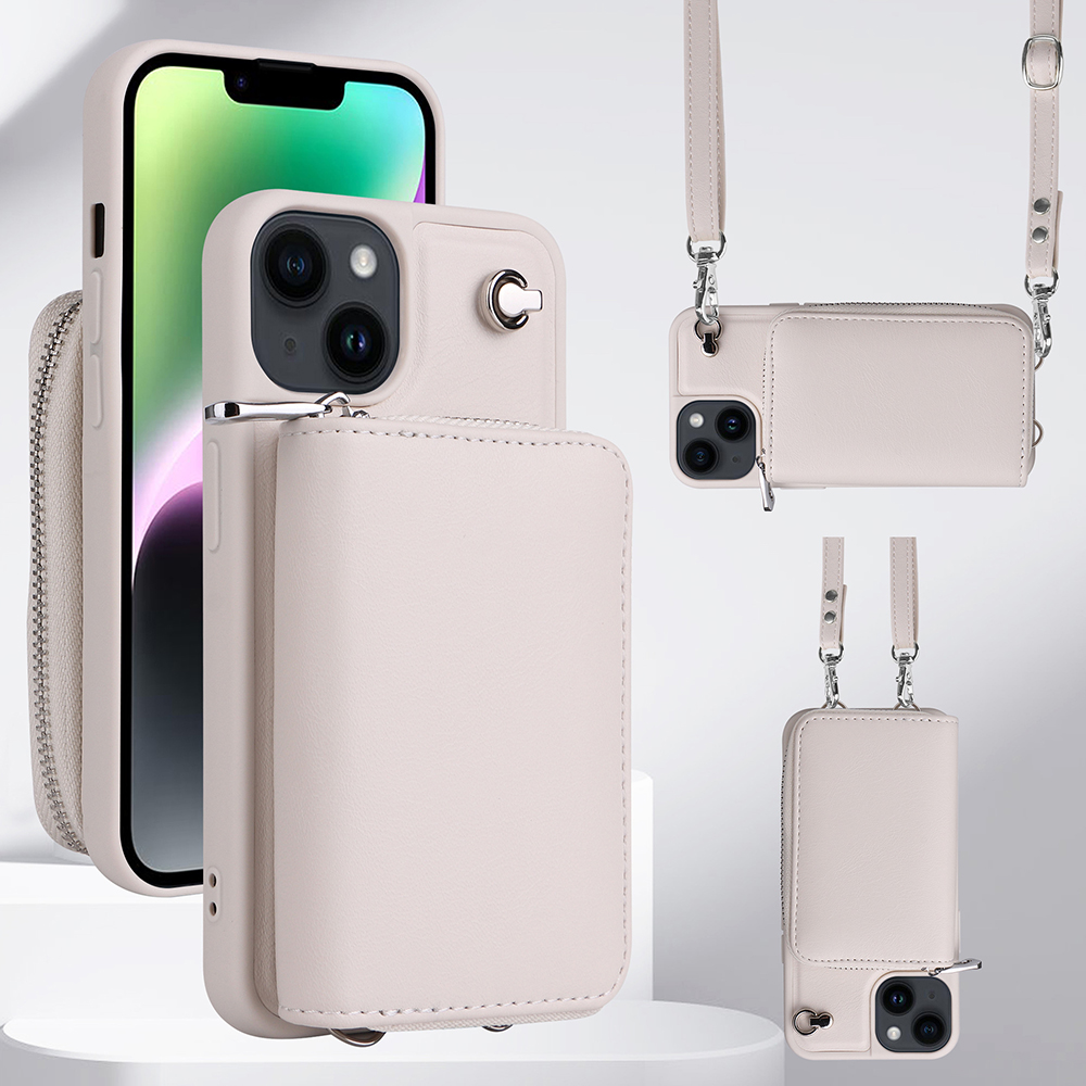 

Für Iphone 14 Plus Abnehmbare Zipper -kartenhalter -telefonhülle Leder+tpu -crossbody -telefontasche - Weiss, iPhone 14 Plus
