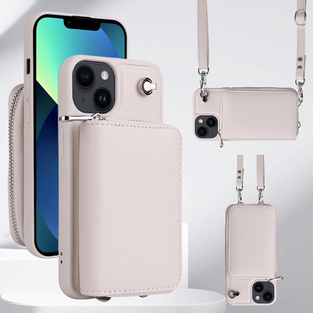 

Crossbody -telefonhülle Für Iphone 13, Abnehmbare Reißverschlusskartenhalter -leder+tpu -telefonabdeckung - Weiss, iPhone 13