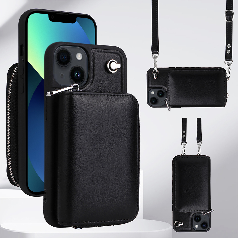 

Crossbody -telefonhülle Für Iphone 13, Abnehmbare Reißverschlusskartenhalter -leder+tpu -telefonabdeckung - Schwarz, iPhone 13