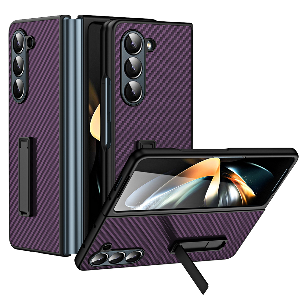 

GKK Kickstand -hülle Für Samsung Galaxy Z Fold5 5G Carbonfaser Textur Hartes PC -telefonfall Mit Temperaturem Gla -screenfilm - Dunkelviolett, Galaxy Z Fold5 5G