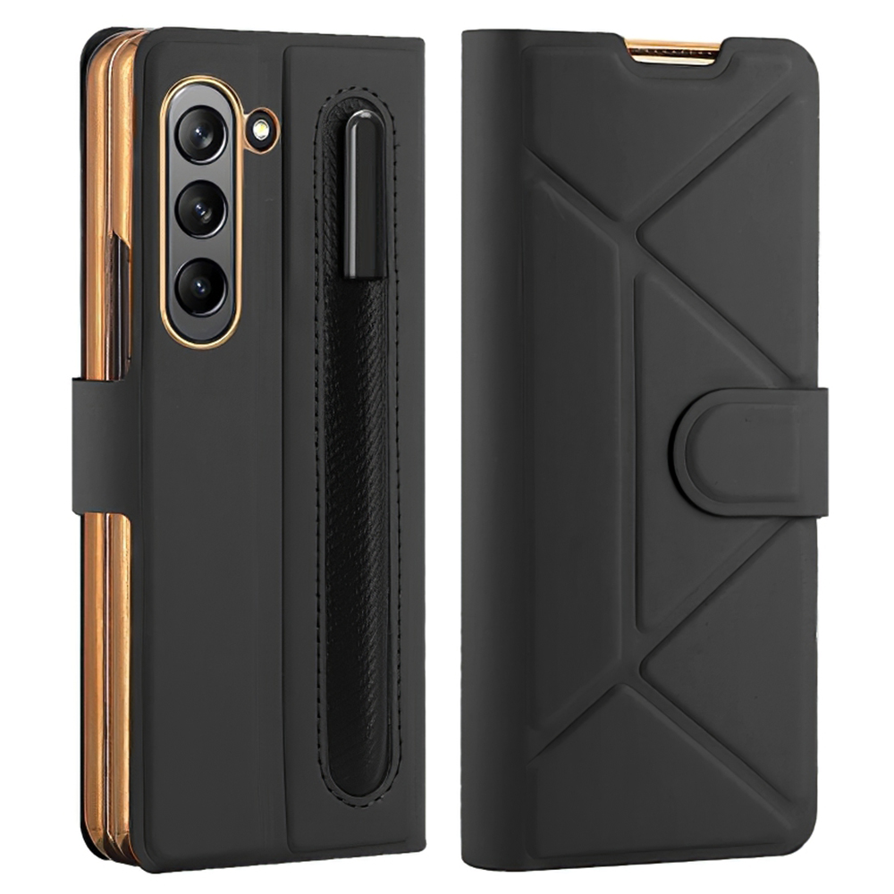 

Für Samsung Galaxy Z Fold5 5G Schockdet Zur Handhülle Pen -slot PU+PC -standabdeckung Mit Temperamentvollem Glasfilm - Schwarz, Galaxy Z Fold5 5G