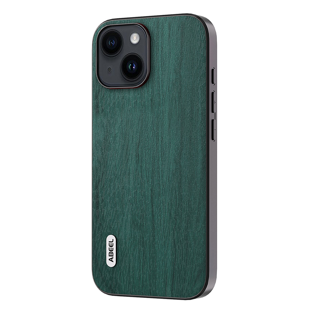 

ABEEL -telefonhülle Für Iphone 15 Plus, Holztextur PU -leder -pc+tpu -abdeckung - Grün, iPhone 15 Plus