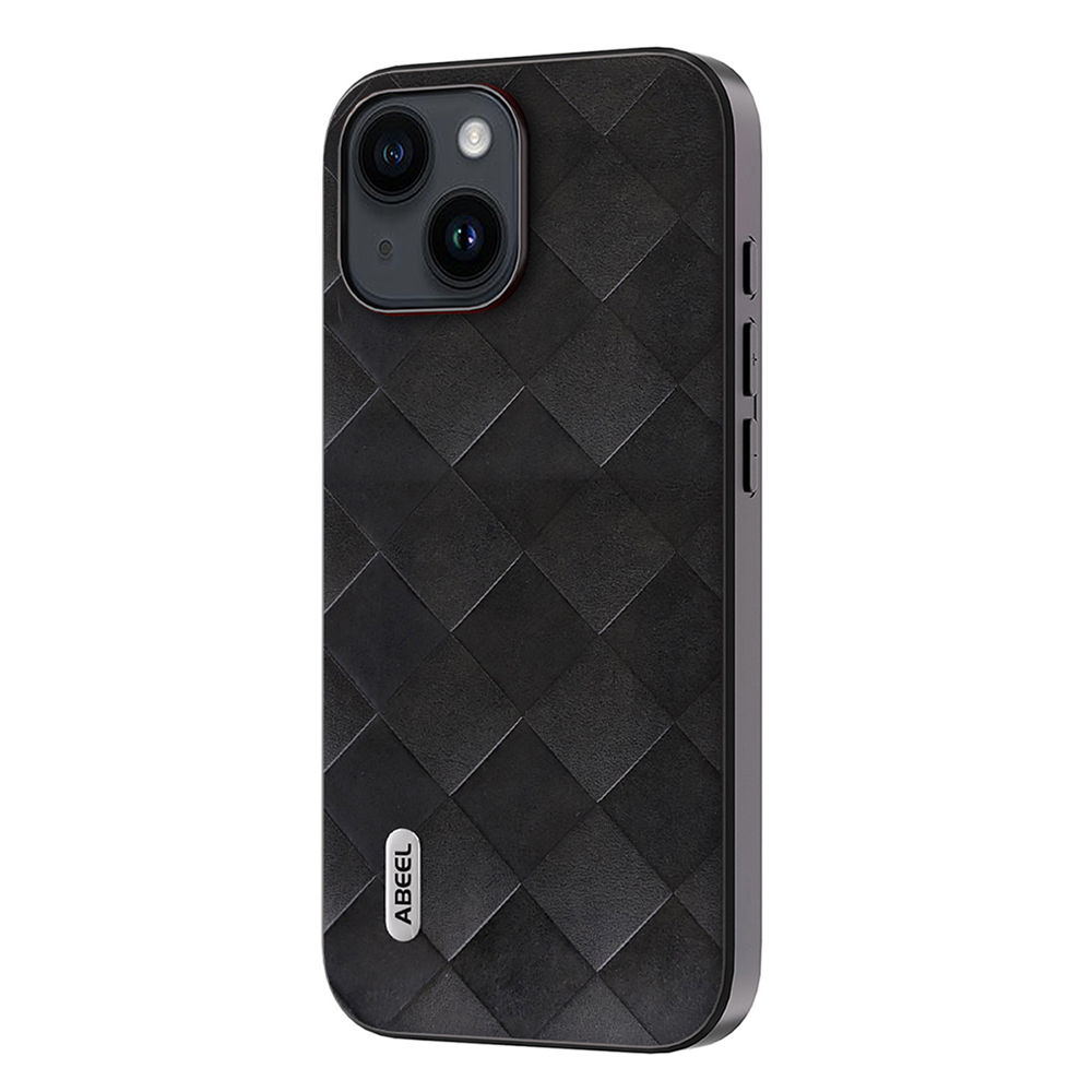 

Abeel Für Iphone 15 Plus PU Lederbeschichteter PC+TPU Phone Case Grid Texture Protective Cover - Schwarz, iPhone 15 Plus