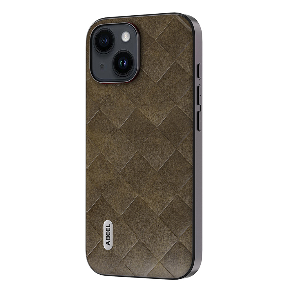 

Abeel Für Iphone 15 Plus PU Lederbeschichteter PC+TPU Phone Case Grid Texture Protective Cover - Grün, iPhone 15 Plus