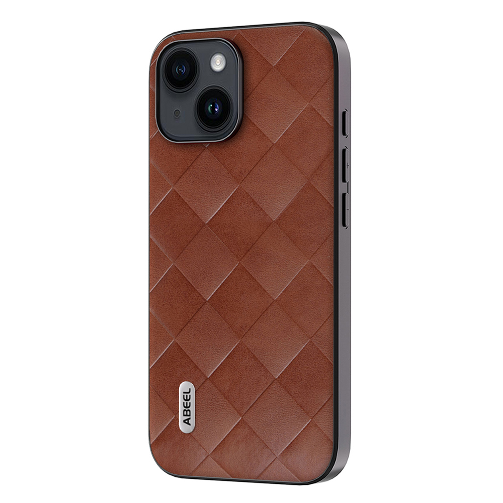 

Abeel Für Iphone 15 PU Lederbeschichtete PC+TPU Phone Hülle Grid Textur Schockdcover - Braun, iPhone 15