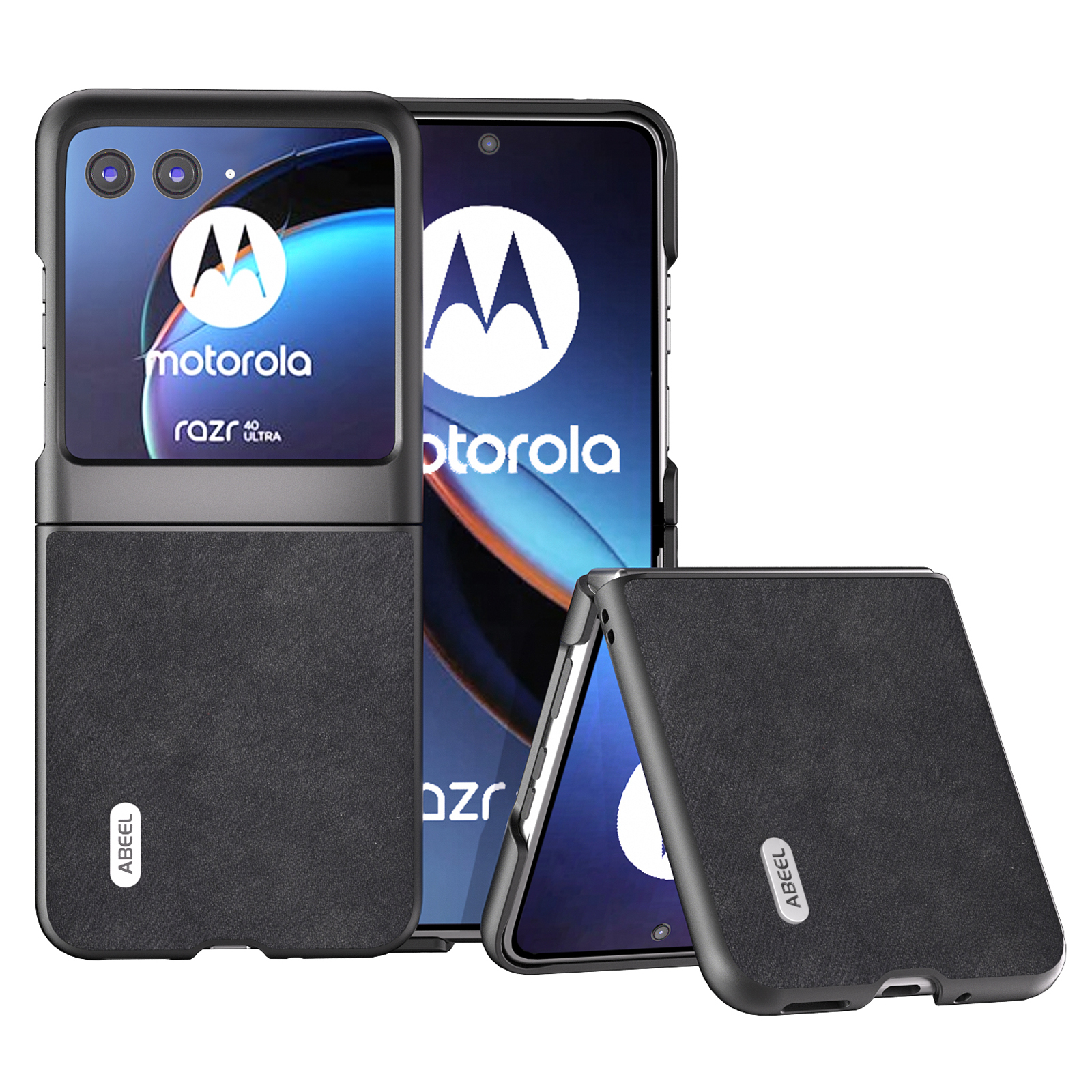 

ABEEL Für Motorola Razr 40 Ultra 5G Textured Phone Hülle Schockdes PU -leder -pc Rückenabdeckung - Schwarz, Motorola Razr 40 Ultra 5G