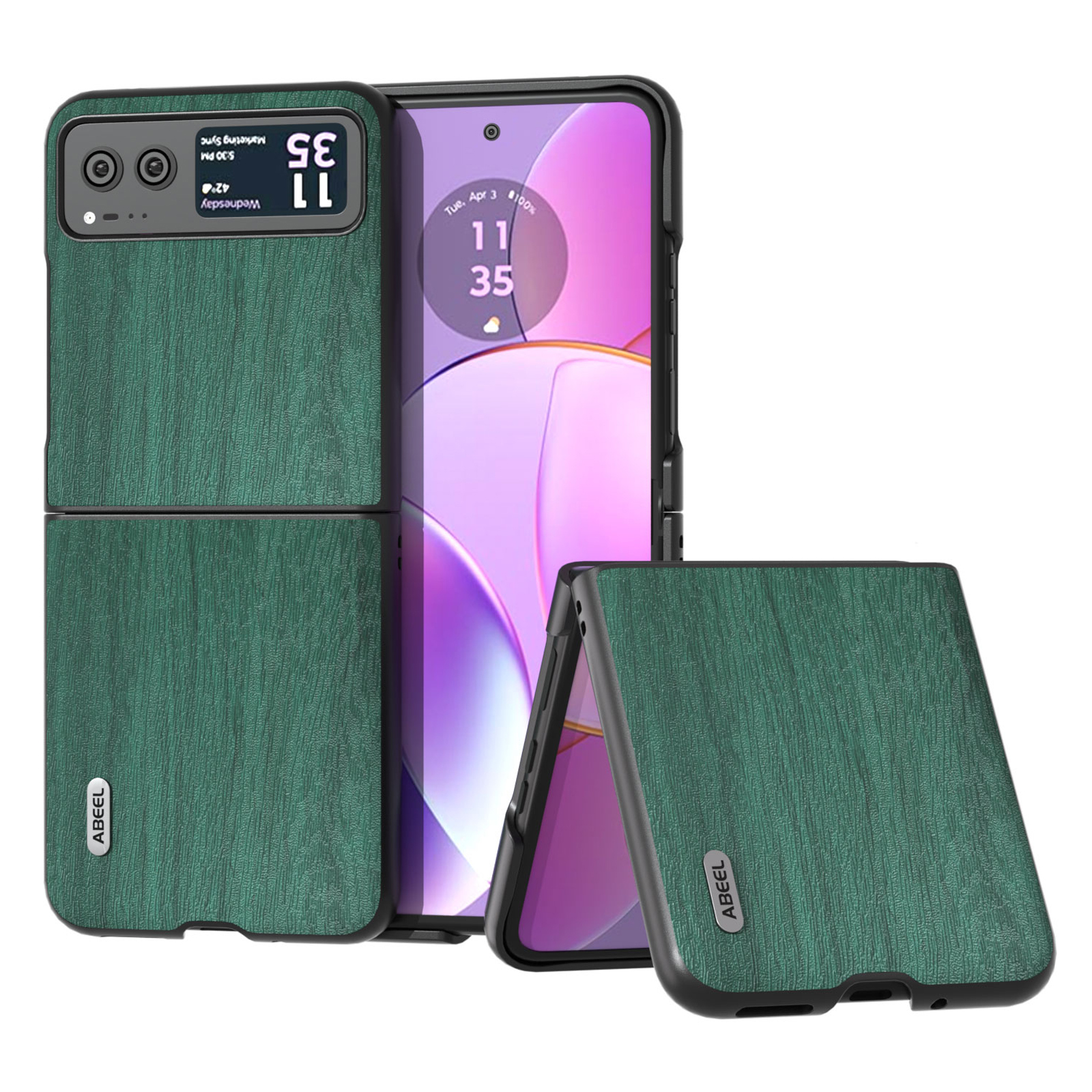 

Abeel Für Motorola Razr 40 5G Holztexturhülle Pu-leder-pc Fall-sichtabdeckung - Grün, Motorola Razr 40 5G