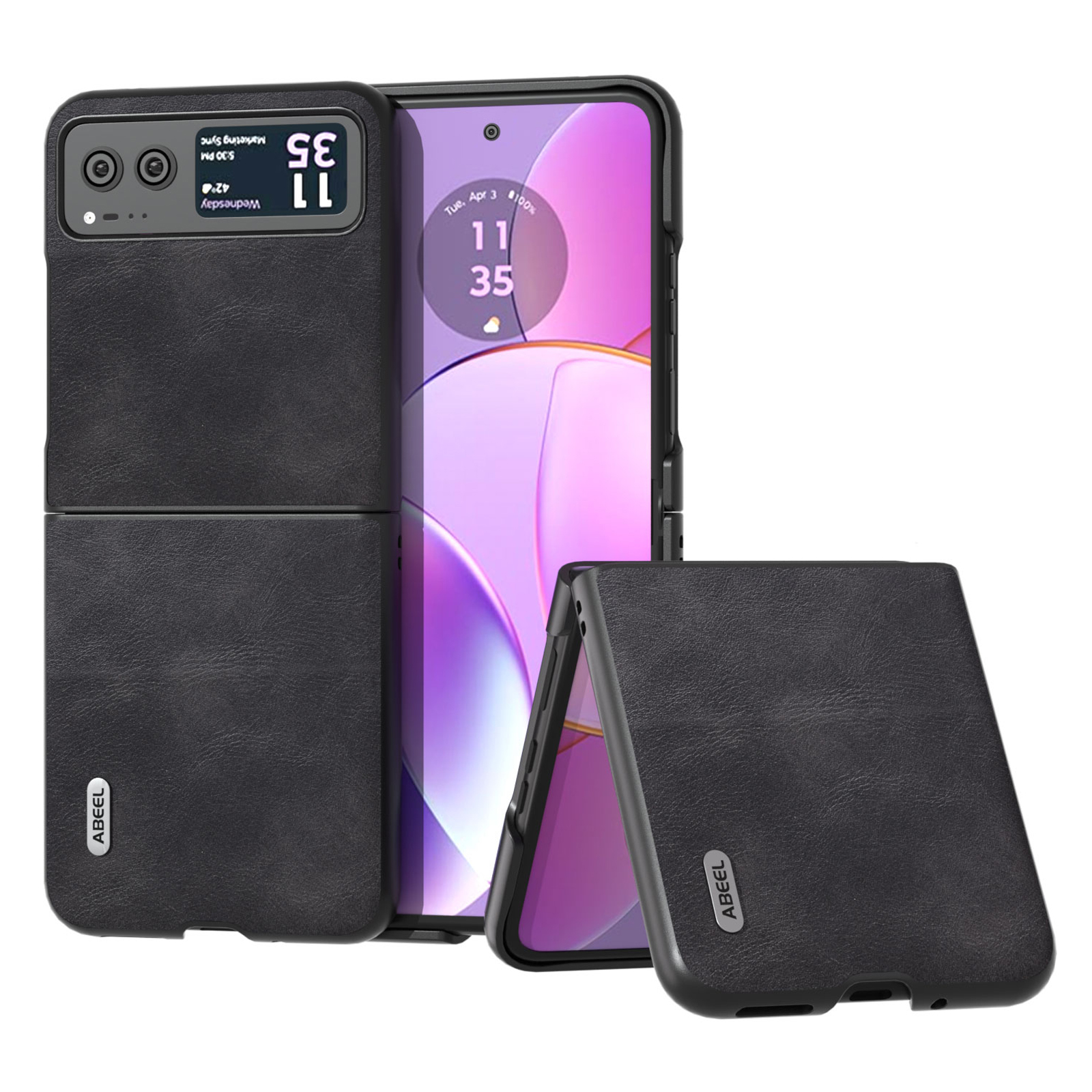 

ABEEL Falting Telefonschaft Für Motorola Razr 40 5G PU Leder Beschichtete PC Cowide Texturabdeckung - Schwarz, Motorola Razr 40 5G