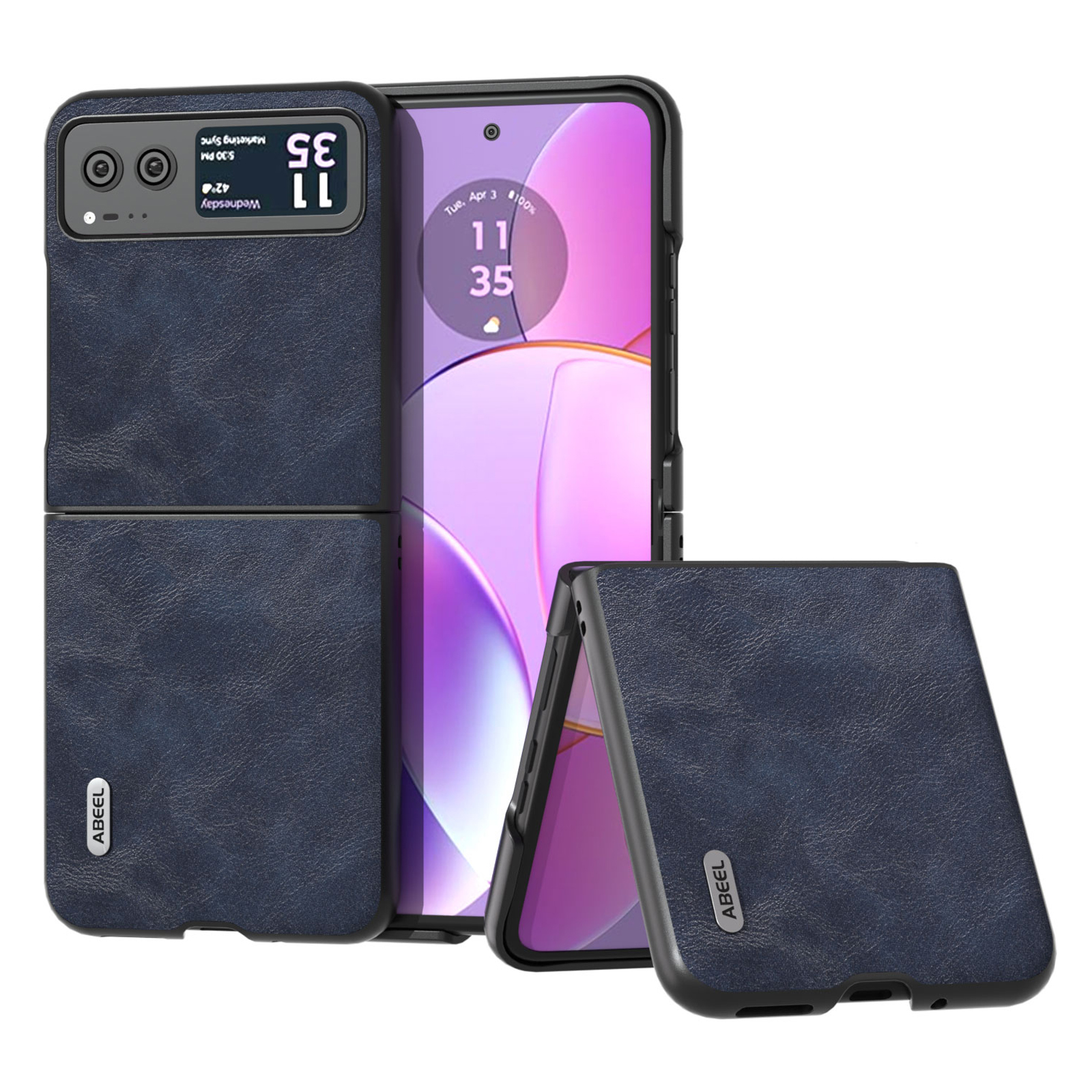 

ABEEL Falting Telefonschaft Für Motorola Razr 40 5G PU Leder Beschichtete PC Cowide Texturabdeckung - Blau, Motorola Razr 40 5G