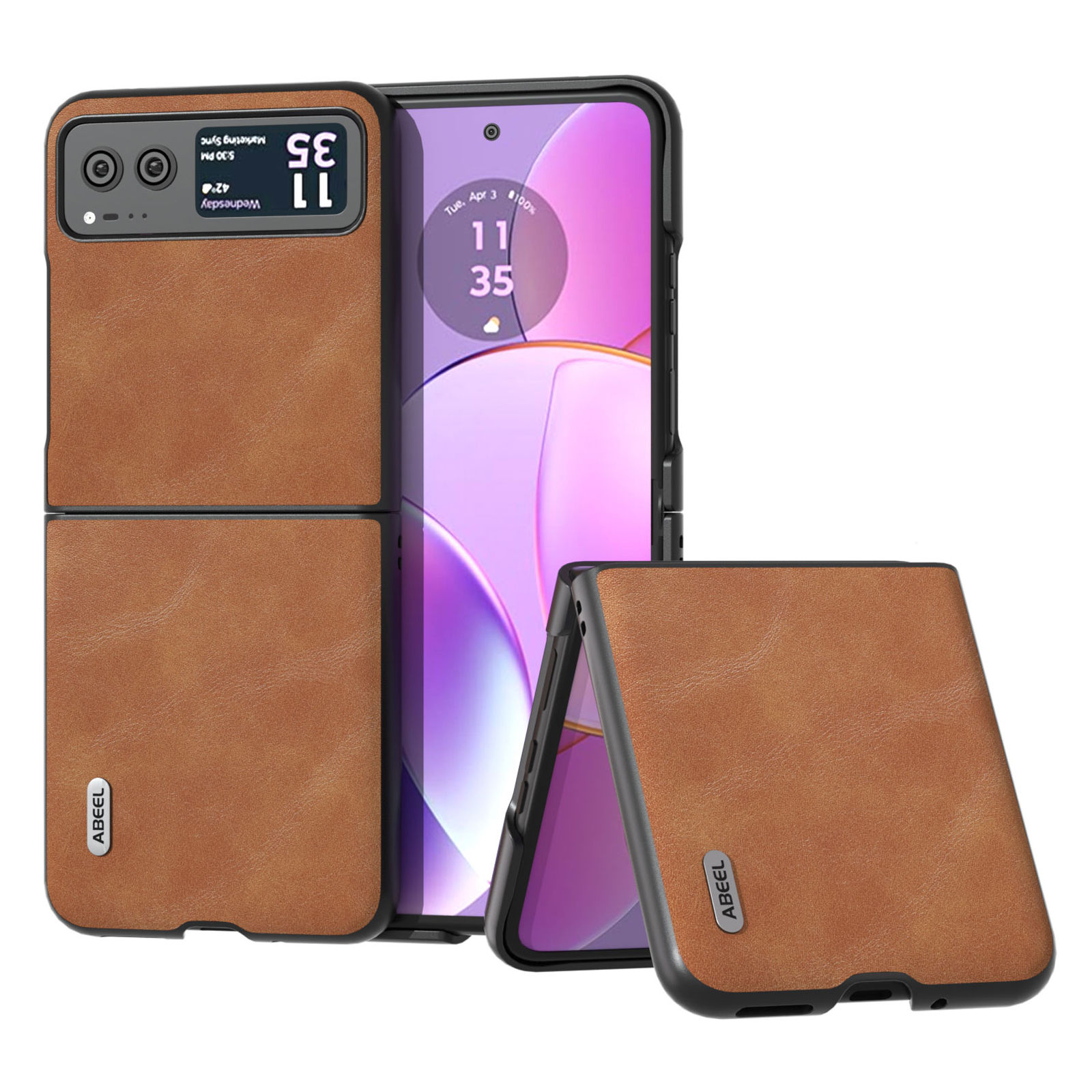 

ABEEL Falting Telefonschaft Für Motorola Razr 40 5G PU Leder Beschichtete PC Cowide Texturabdeckung - Braun, Motorola Razr 40 5G
