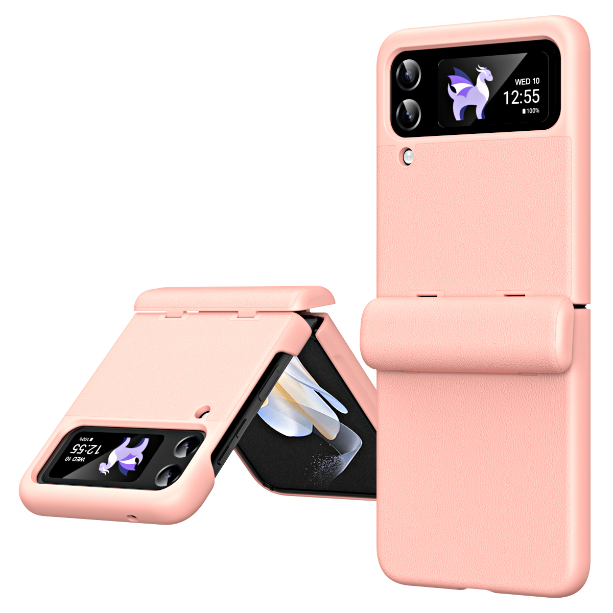 

Für Samsung Galaxy Z Flip4 5G Scharnierschutz Telefonabdeckung Strukturierte Pu-leder+pc Anti-scratch-hülle - Rosa, Galaxy Z Flip4 5G
