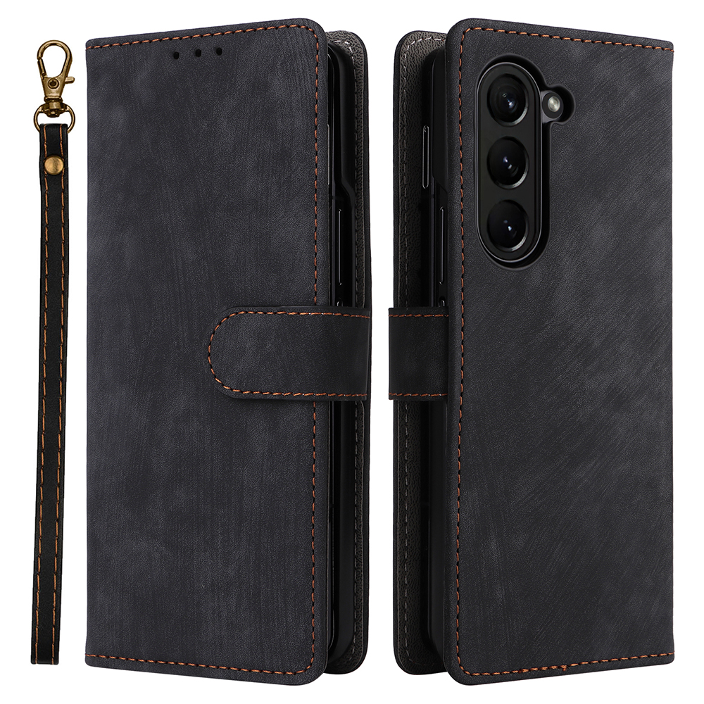 

PU Ledertasche Für Samsung Galaxy Z Fold5 5G RFID -blockierungsbrieftasche Telefonabdeckung Mit Riemen - Schwarz, Galaxy Z Fold5 5G