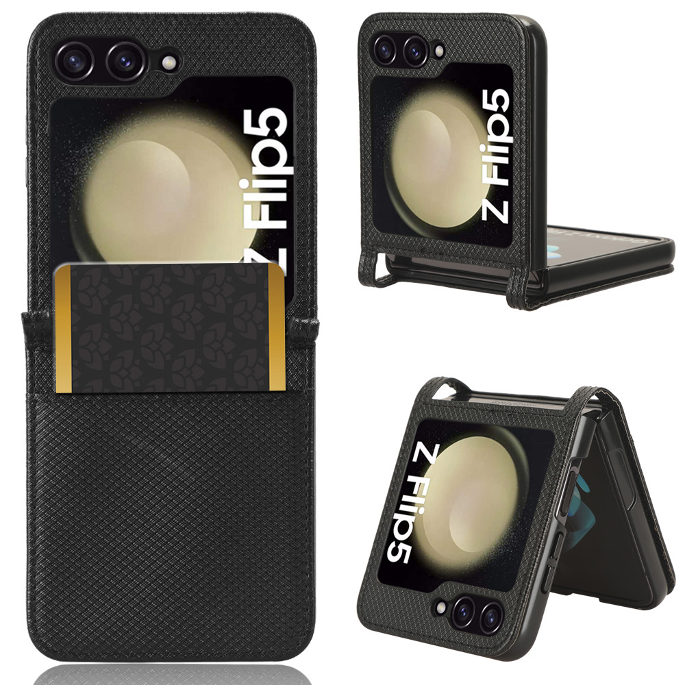 

Für Samsung Galaxy Z Flip5 5G Diamond Texture Phone Hülle PU Leder Hard PC Card Slot Stand Cover - Schwarz, Galaxy Z Flip5 5G
