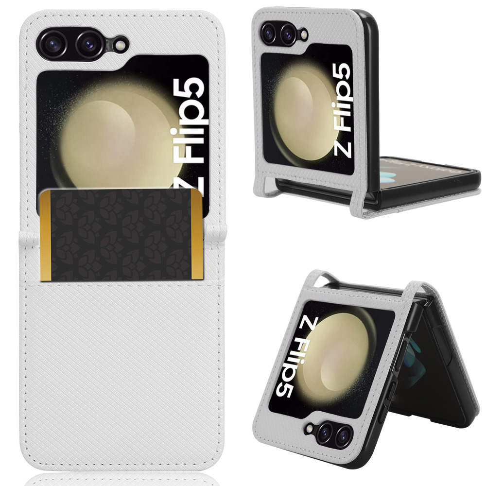 

Für Samsung Galaxy Z Flip5 5G Diamond Texture Phone Hülle PU Leder Hard PC Card Slot Stand Cover - Weiss, Galaxy Z Flip5 5G