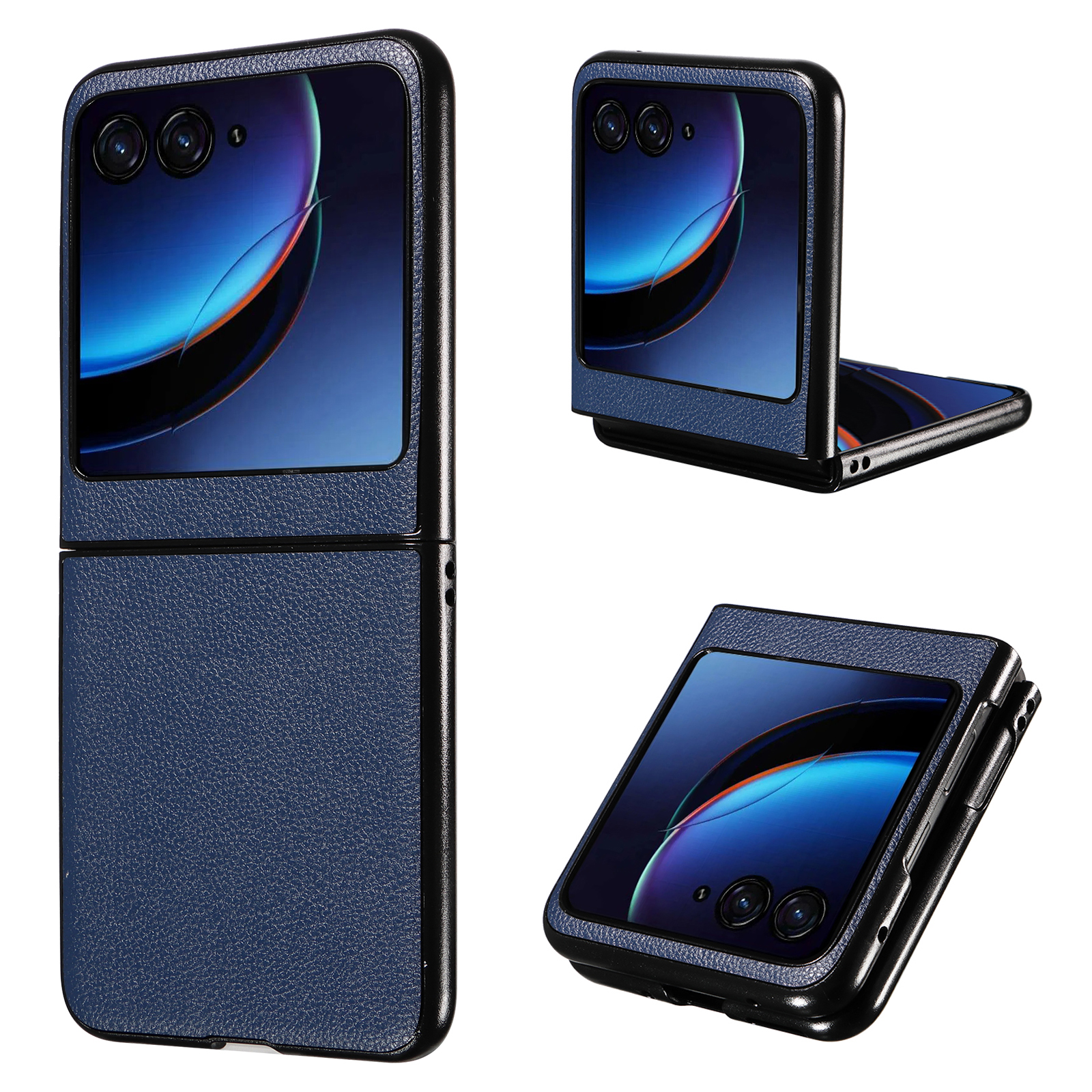

Für Motorola Razr 40 Ultra 5G Litchi Texture Phone Hülle Schockdichte Slim PU+PC -abdeckung - Dunkelblau, Motorola Razr 40 Ultra 5G